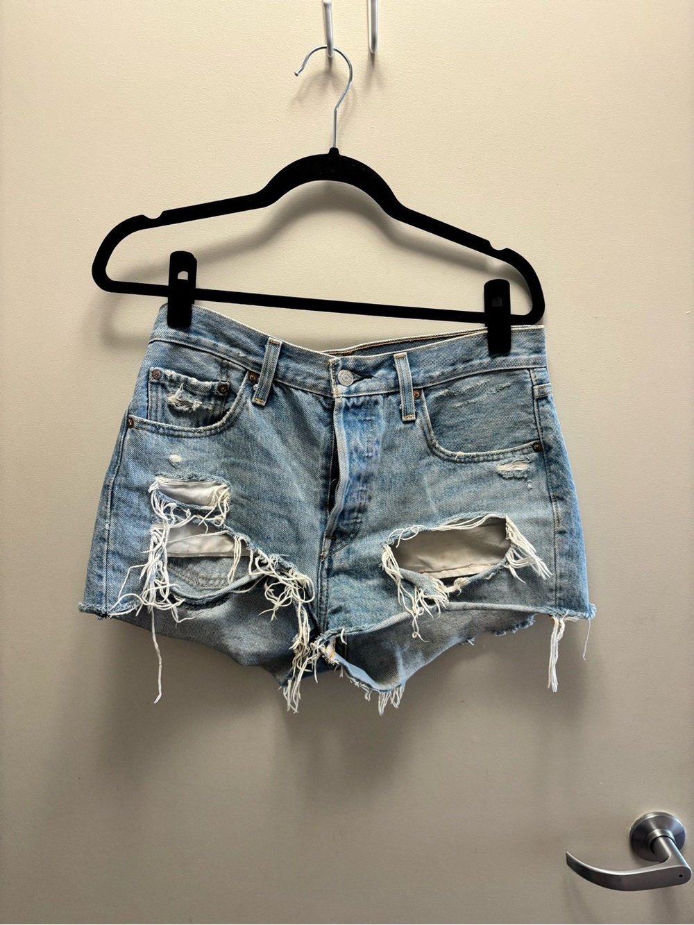 Levi's Light Blue Distressed Denim Cutoff Shorts